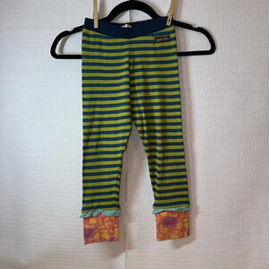 MATILDA JANE Ribbed Horizontal Striped Ruffle Floral Cuff Girls Leggings 6